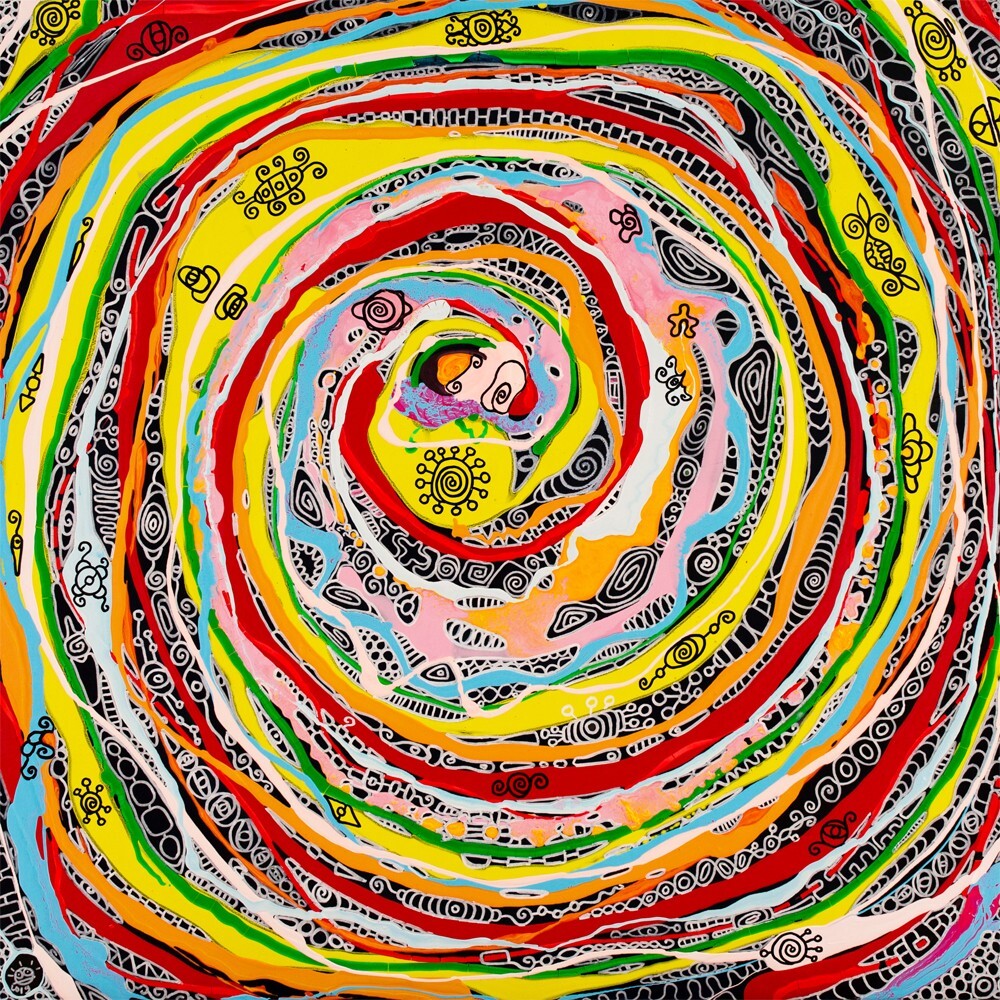 Large abstract trippy hand-painted canvas 100x100 cm, 39