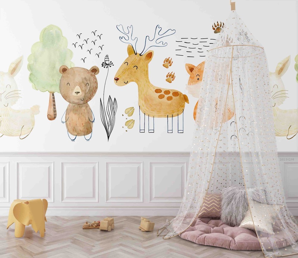 3D Cartoon Animal Forest Fox Bear Wall Murals Wallpaper Murals Wall Sticker