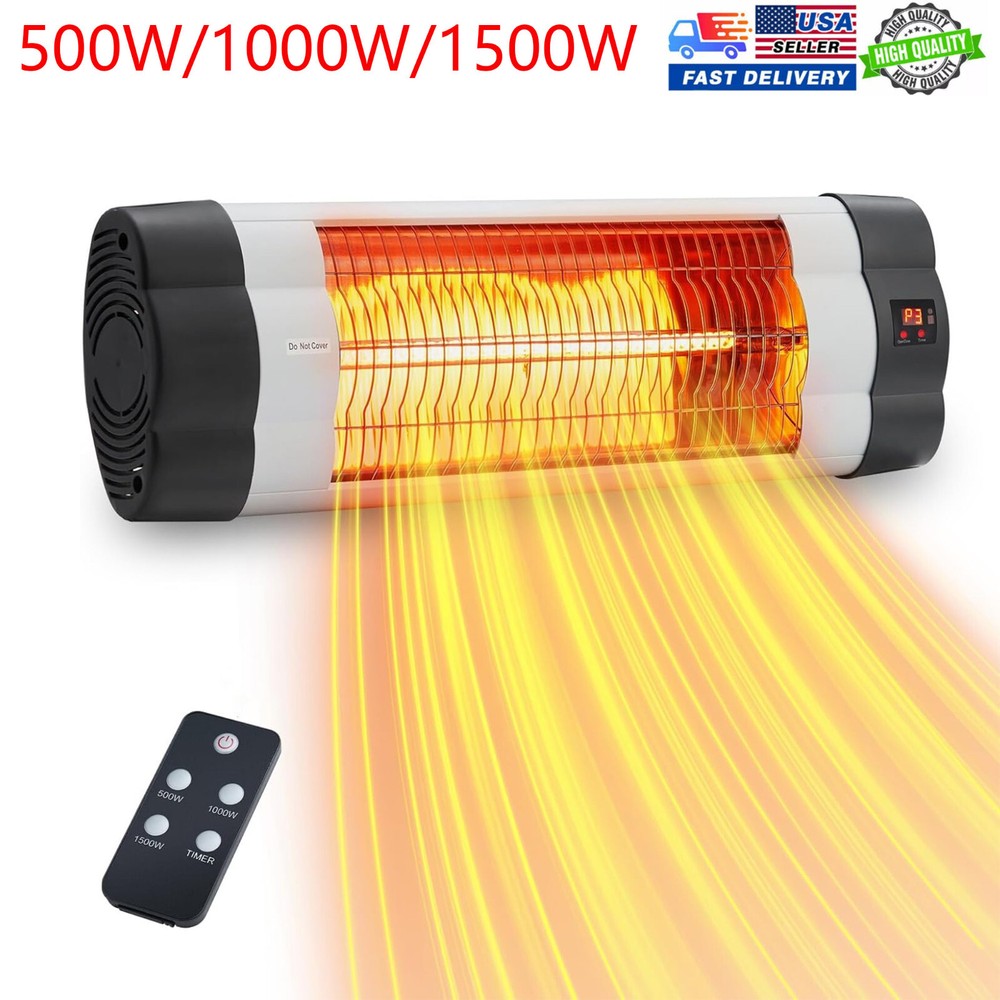 1500W Electric Patio Heater Wall Mounted 3 Heating Level With Timer & Remote