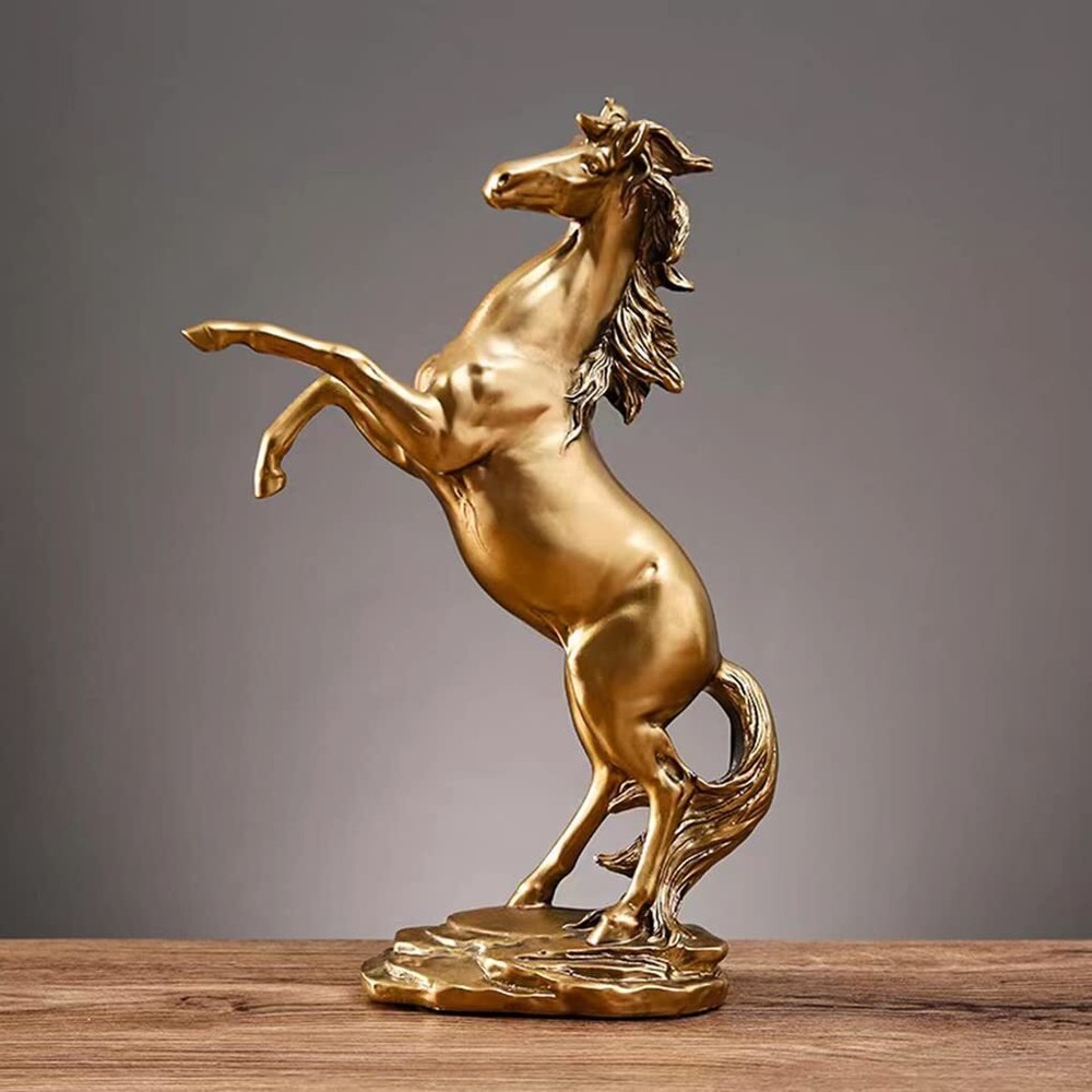 Gold Horse Statue Figurines - Resin Standing Fighting Horse Sculptur...