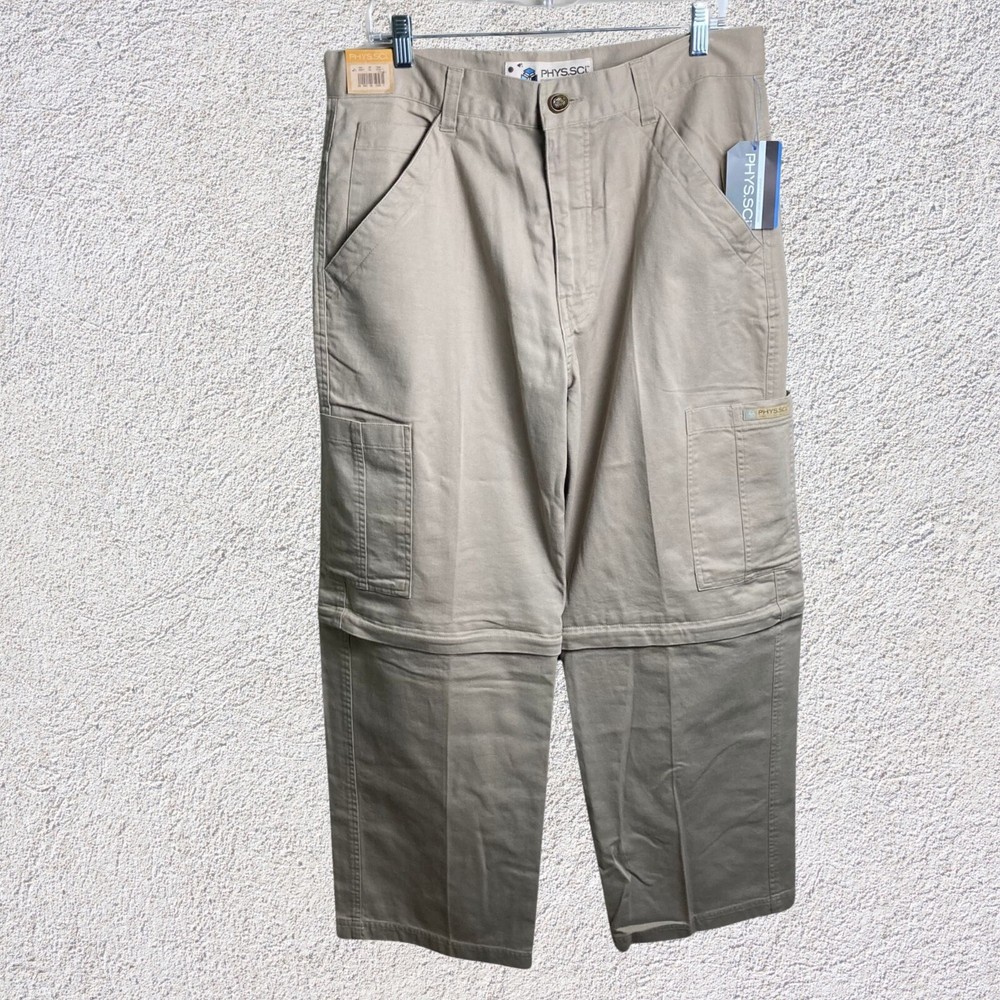 NWT Phys.Sci Pants Mens 34x30 Khaki Zip Off Cargo Baggy Cotton Y2K Skater