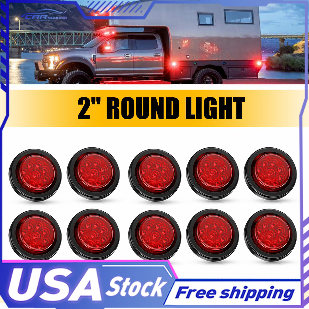 10PCS 2-Inch Red DOT Round LED Trailer Marker Lights with Grommet for Trucks RVs Buses