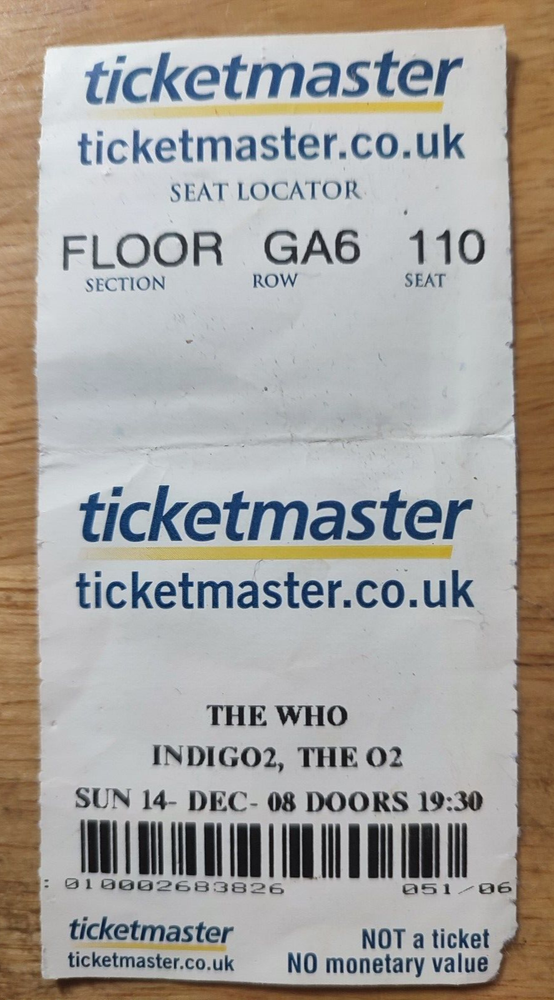The WHO Rare FAN CLUB Gig Show Stub Voucher London O2 Indigo2 14 December 2008-image
