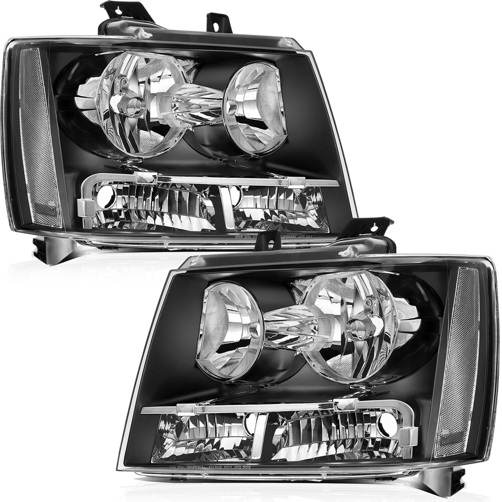 For 2007-2014 Chevy Suburban Black Housing Headlights Assembly Headlamps Pair