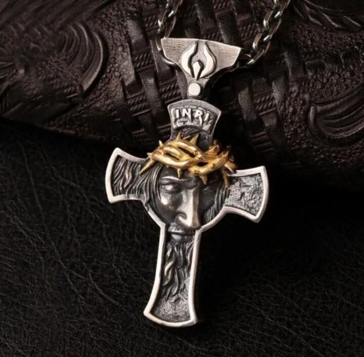 Men women Chain Necklace Jesus Cross Stainless Steel Crucifix Pendant siver gold