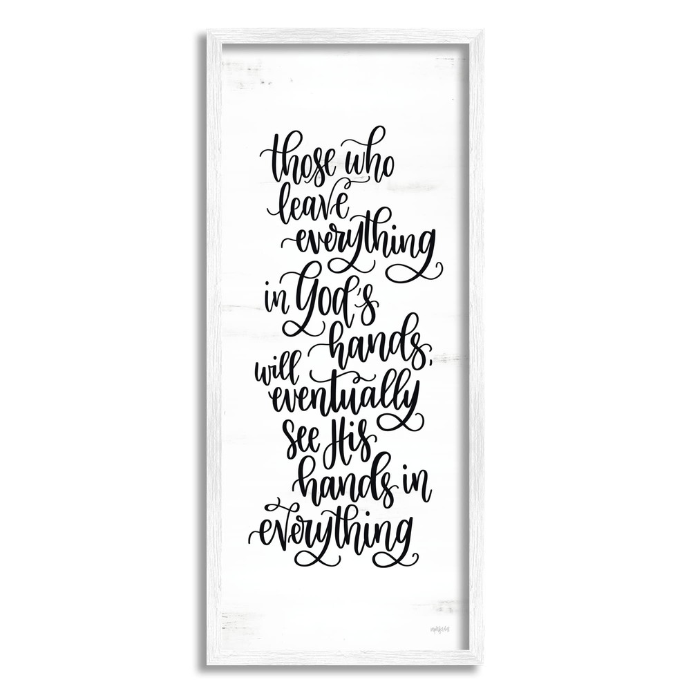 God's Hands Religious Script Calligraphy Spiritual Phrase Framed Wall Art, De...