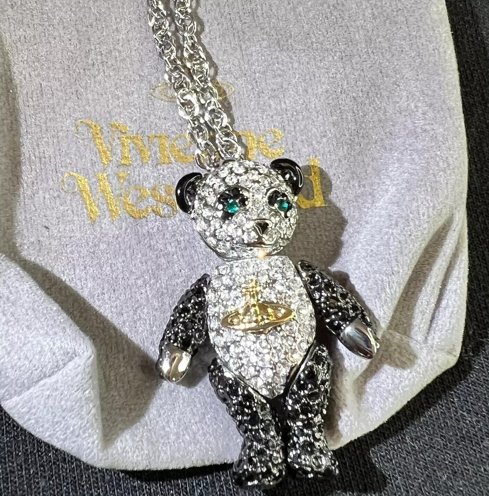 Vivienne Westwood crystal panda bear necklace new in box rare collectible