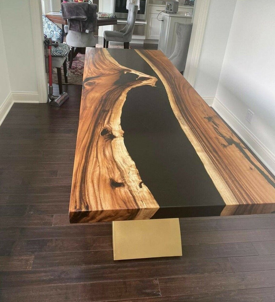 Solid Black Counter Top Epoxy, Epoxy Wooden Furniture For Dining Table Decors