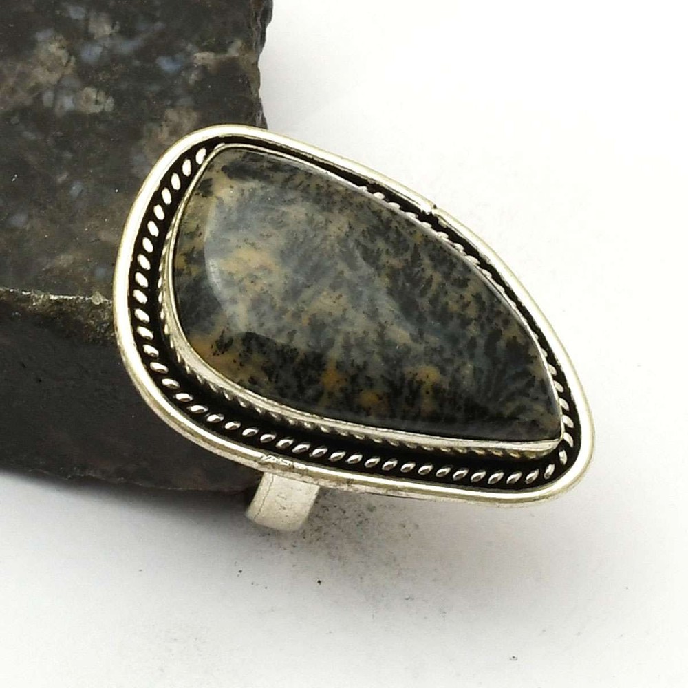 Honey Dendrite Opal Gemstone Ethnic Handmade Ring Jewelry US Size-7.25 AR 74875