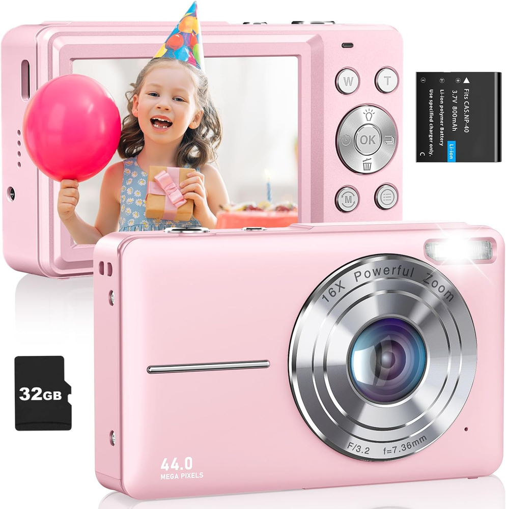 44MP FHD 1080P Kids Digital Camera, Point and Shoot Compact Camera for Children