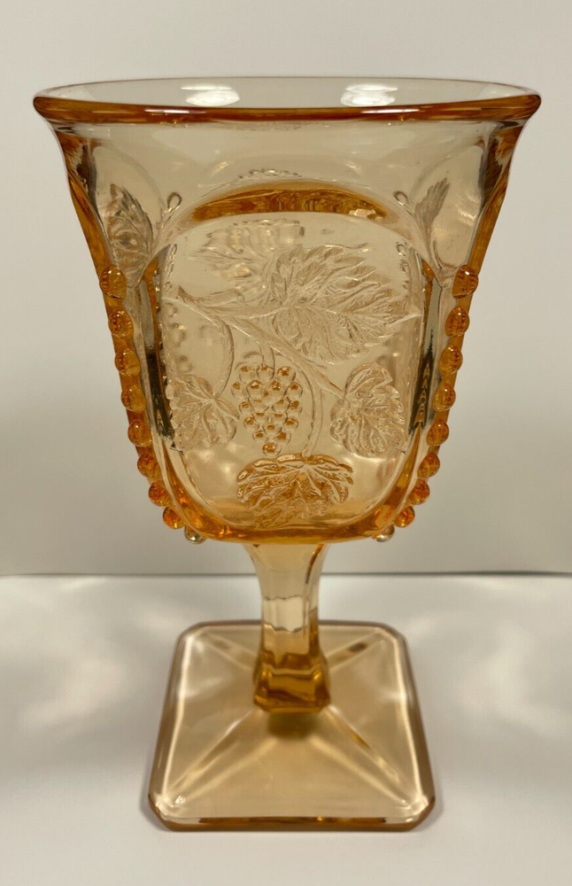 Vintage Westmoreland Amber Peach Grapevine Beaded 6.25 Wine Goblet  