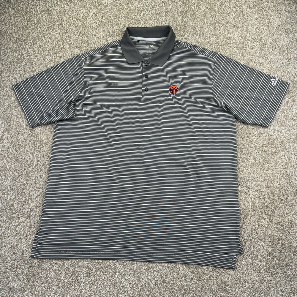 New York Knicks Polo Shirt Mens XL Gray White Stripes Short Sleeve Adidas NBA