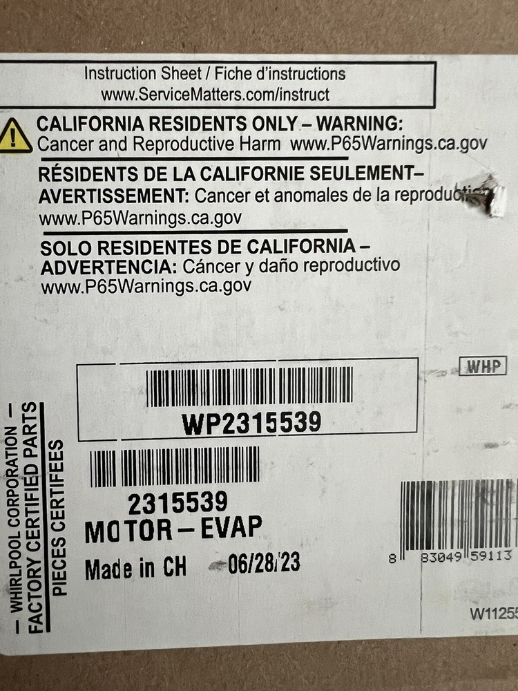 Genuine Parts Whirlpool Fridge Evaporator Motor WP2315539