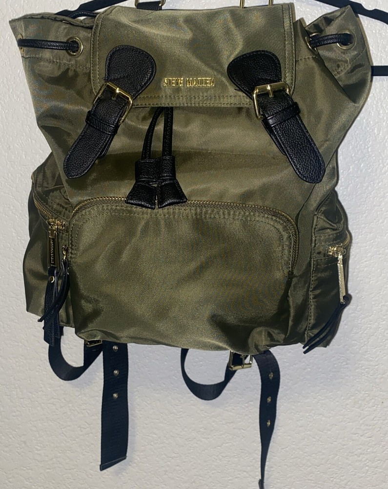 NWT Steve Madden BSOLLY Backpack Adjustable Straps Olive Green Burberry Dupe