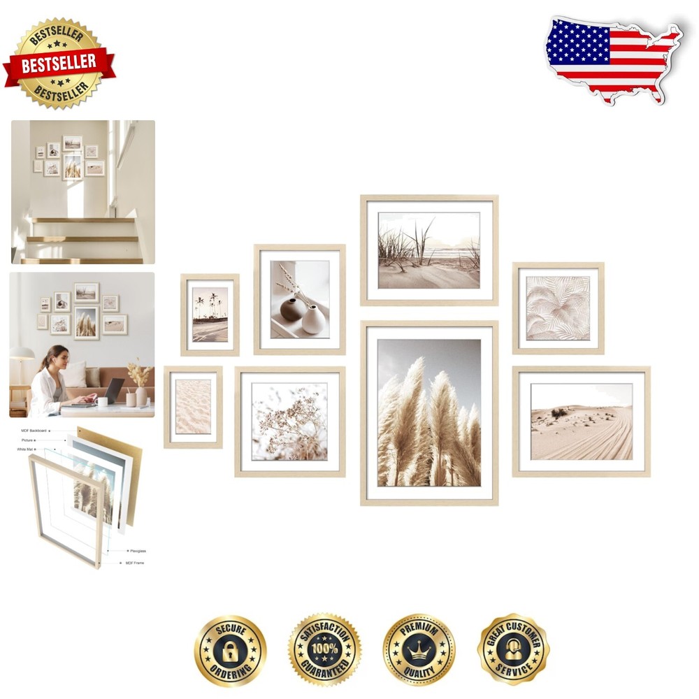 Neutral 8-Pack Assorted Gallery Frames for Elegant Living Room Décor