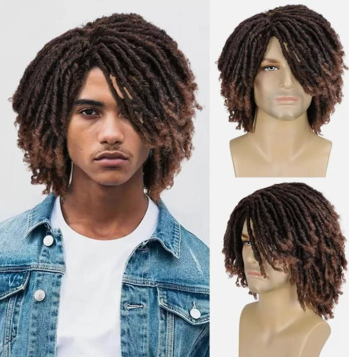 Dreadlock Wig Ombre Brown for Women/Men 14'' Curly Braided Wigs