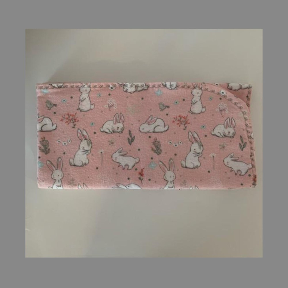 Baby Girl Bunny Reversible Cozy Flannel Blanket/ Stroller Blanket 32