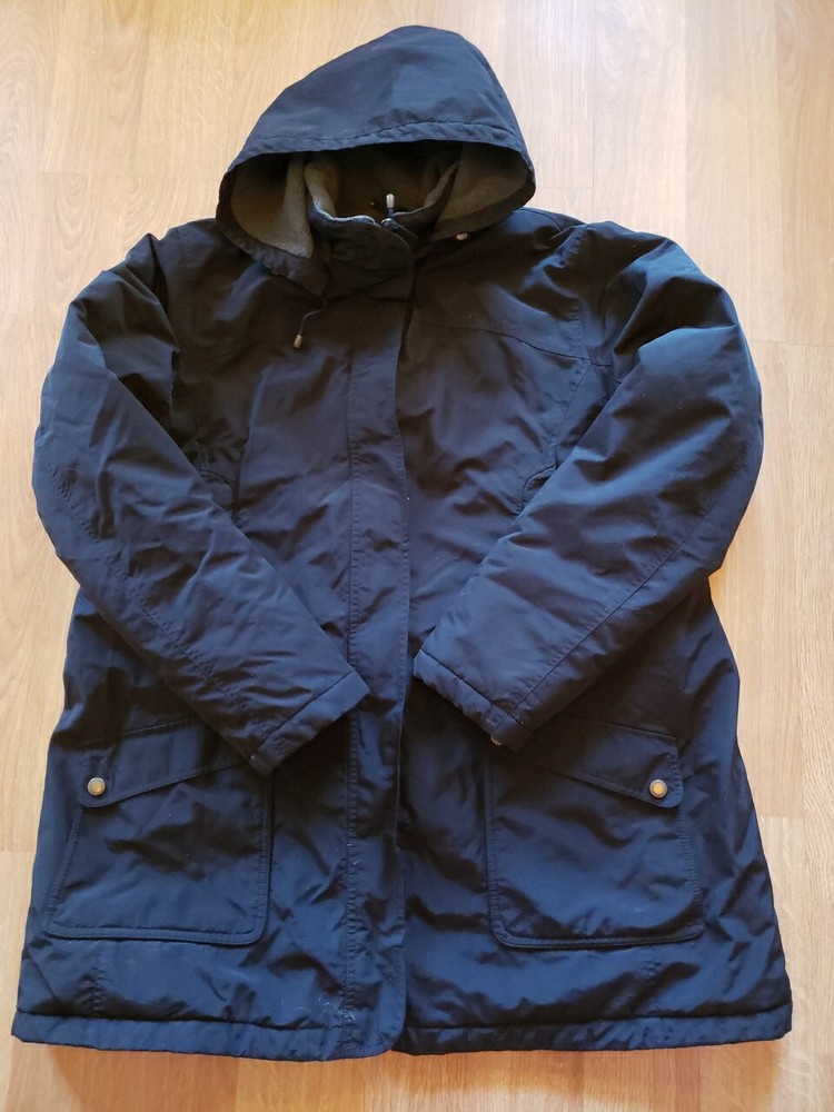 Lands End Jacket Women XL Black Parka Winter Coat Fleece Lined Waterproof Hooded