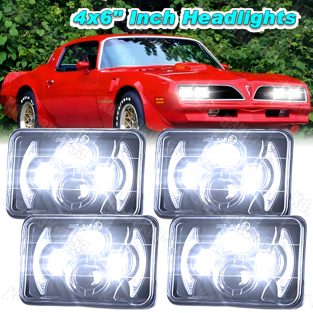 1977-1981 Pontiac Firebird Trans Am 4x6 LED Headlights Hi/Lo Beam Replacement