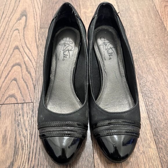 LifeStride Juliana Black Suede Wedge Shoes for Women Size 6.5 US