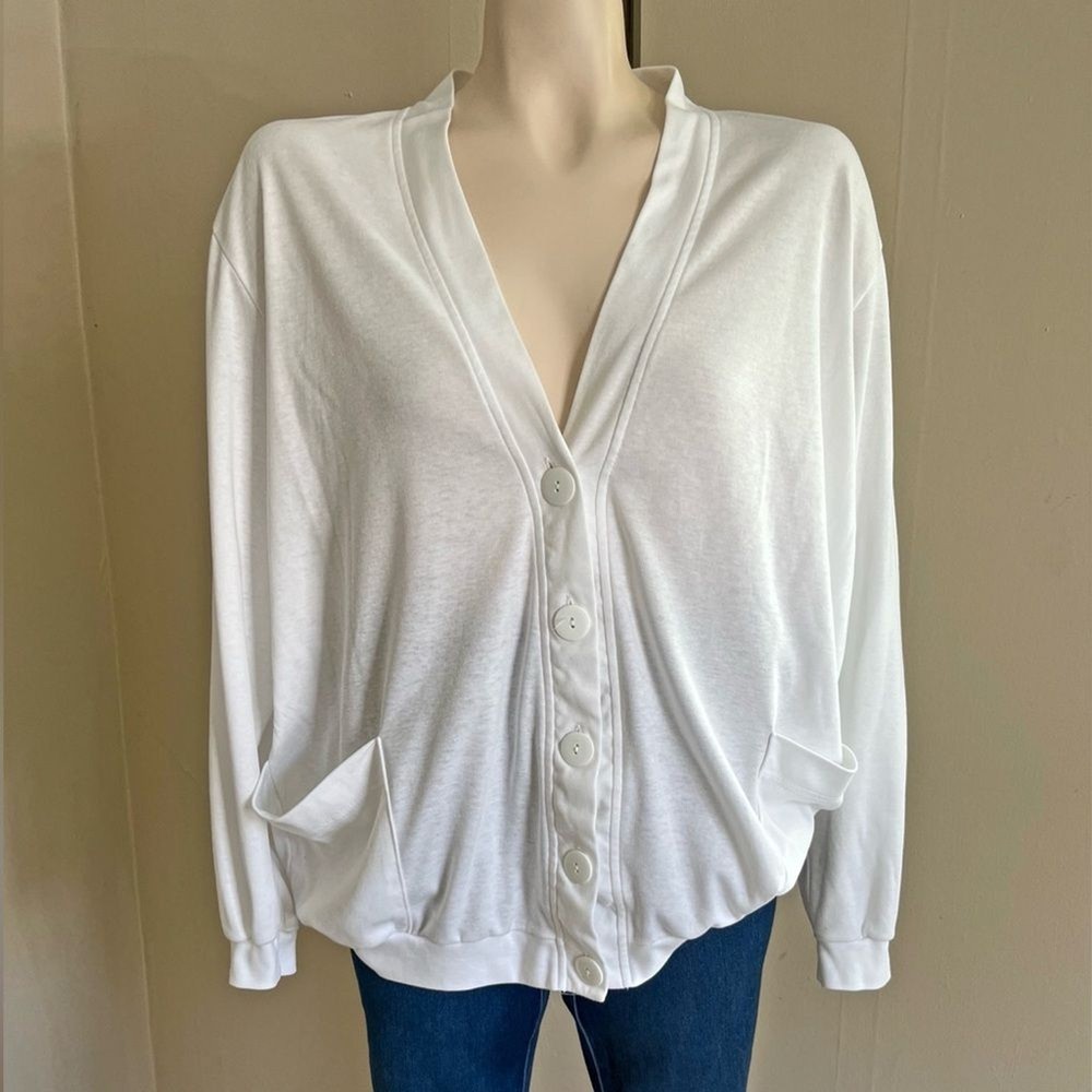 70s Vintage Beauty Connection White Button Front Lightweight Knit Cardigan  