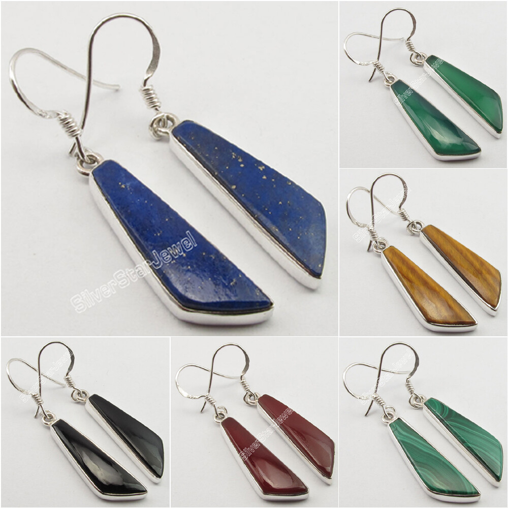 FLASH SALE || Guaranteed 925 Silver Flat Gemstones Earrings 50s Women's Jewelry-image