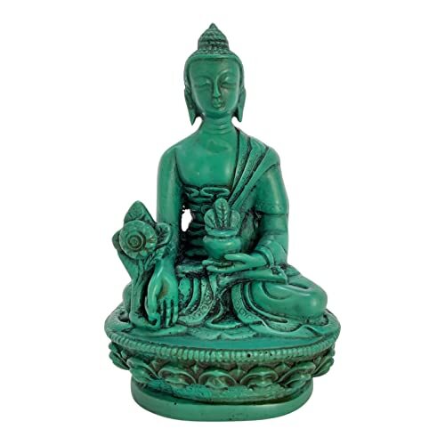 Turquoise Sitting Medicine Buddha Figurine 4.25 Inch Made in Nepal Buddhism