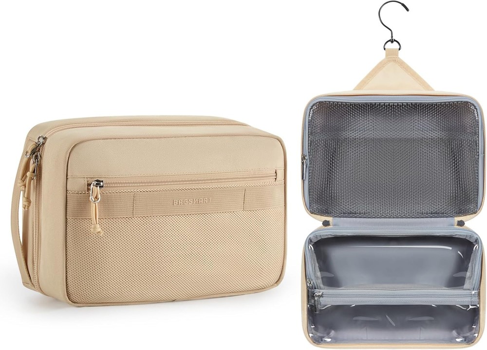 BAGSMART Khaki Toiletry Bag for Men and Women Travel Organizer Dopp Kit