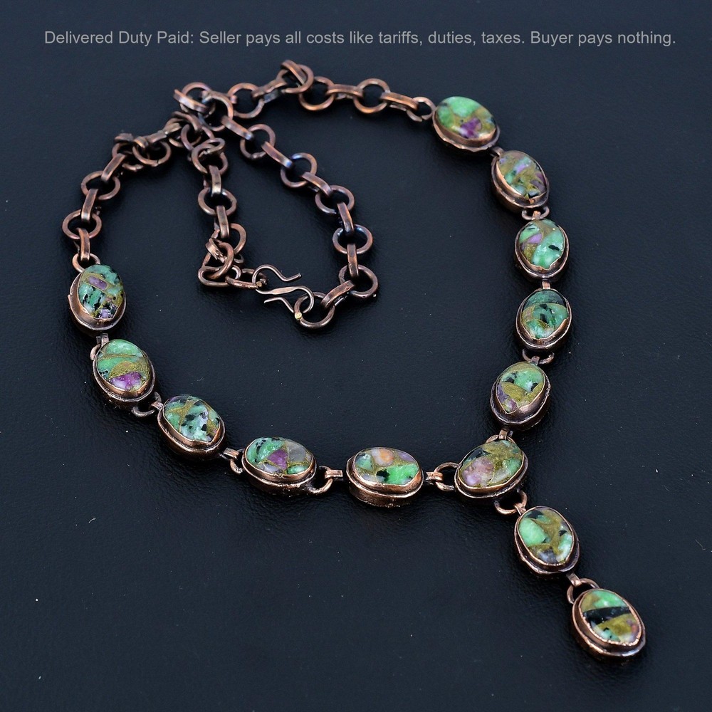 Christmas Sale Copper Natural Copper Ruby Zoisite Chain Electroformed Necklace-image