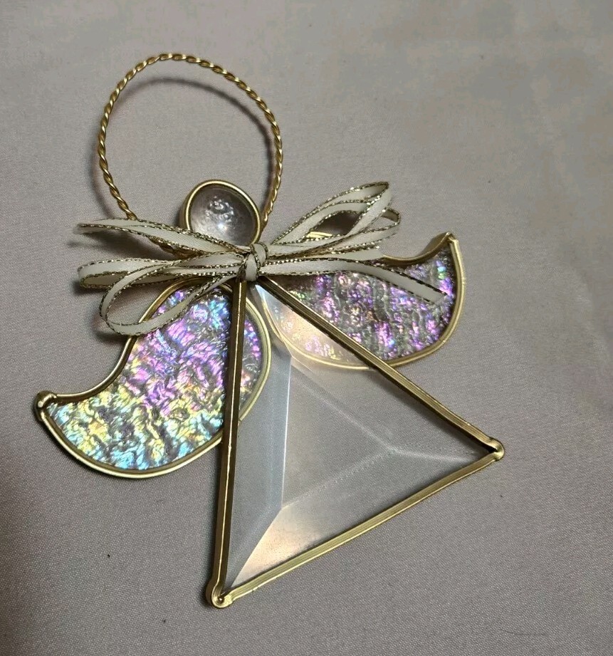 Goldtone Metal Angel Ornament with Glass Accents