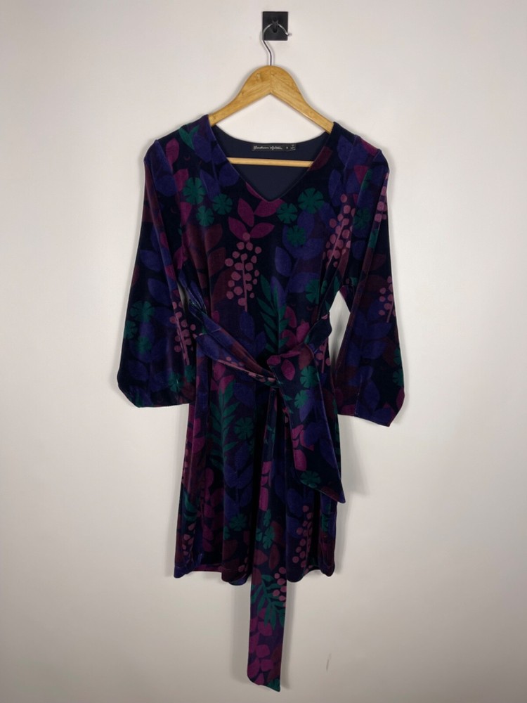 Gudrun Sjoden Women's Velour V-Neck Dress With Belt Size S