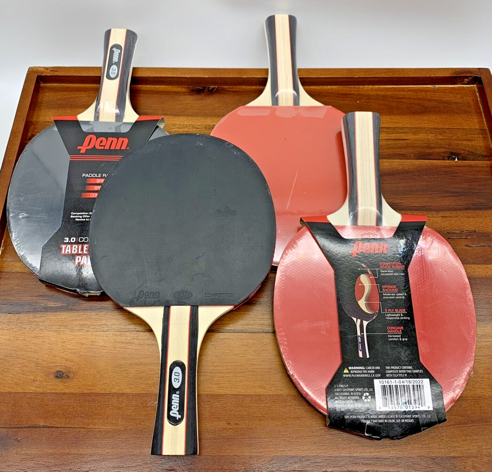 Set of 4 Penn 3.0 Table Tennis Competition Paddles 5 Ply Blade New READ