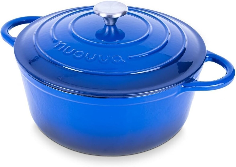 Cast Iron Dutch Oven W/ Lid – Non-Stick Ovenproof Enamelled Casserole DARK BLUE