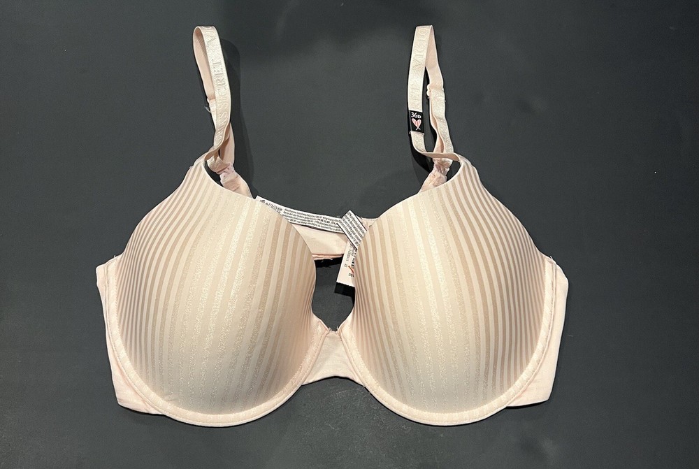 Victoria’s Secret Bra Size 36D T-shirt Lightly Lined Demi Pink Stripe NWT