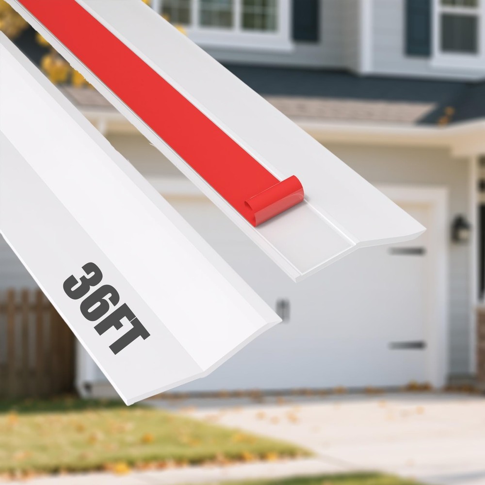 36FT White TPE Garage Door Seal - Self-Adhesive Universal Top & Side Weatherstrip