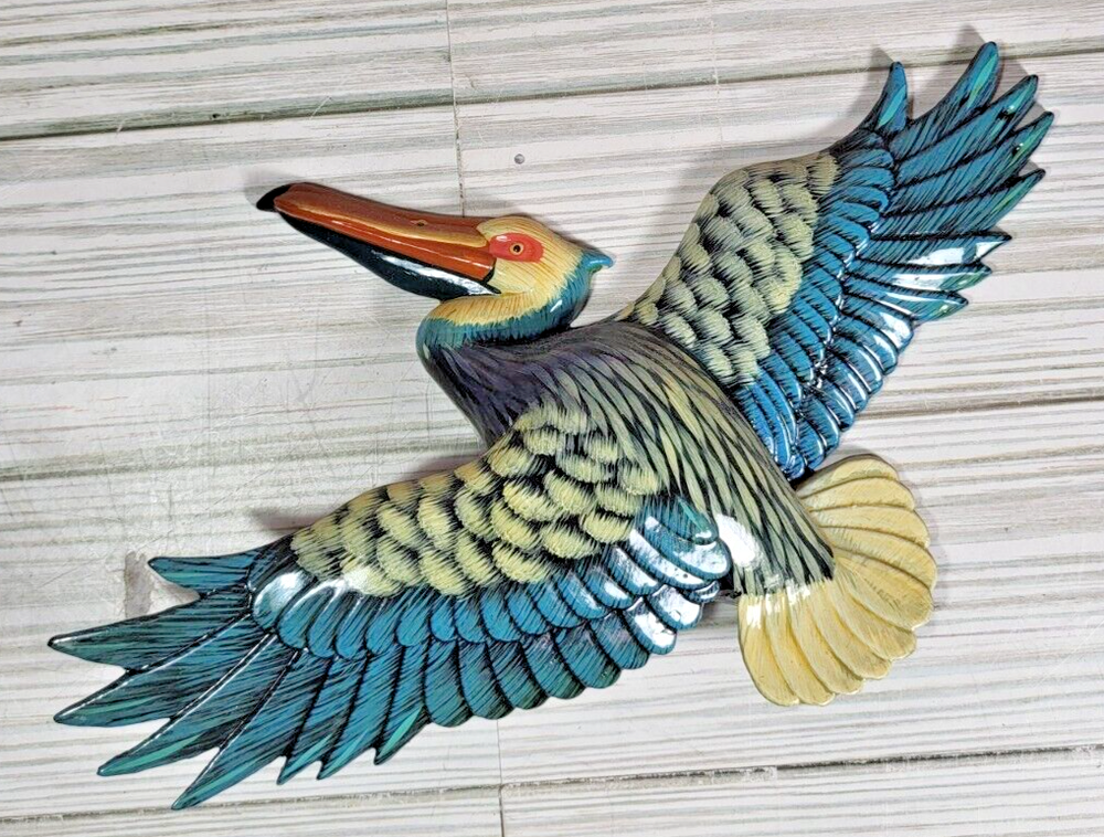 3D Wall Pelican Beautifully Painted Blue Coastal Birds Ocean Nautical 9