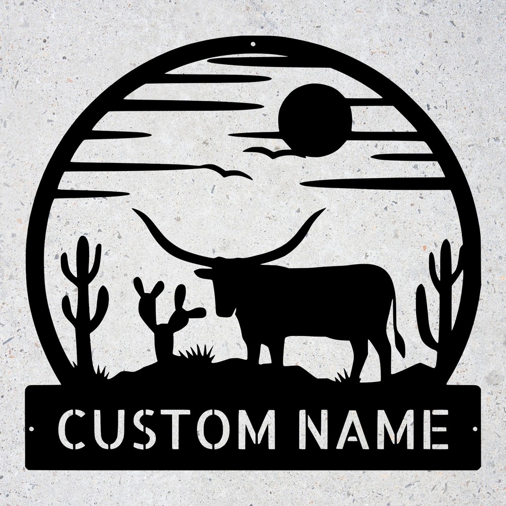 Personalized Longhorn Metal Wall Sign Custom Rustic Decor Gift for Texas Lovers