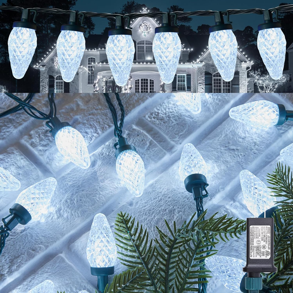 C9 LED Christmas Lights Outdoor - 81 FT 100 LED Plug in Fairy Lights with Timer