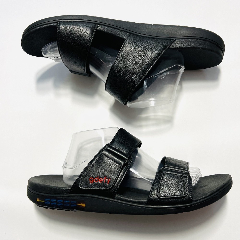 Gravity Defyer G Defy Sandals Mens Sz 13 Black Leather VeroShock Orthotic