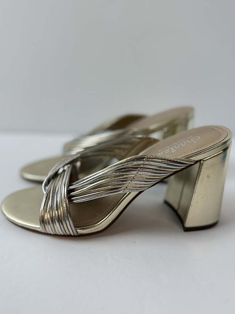 Charles David Razzle Metallic Gold Silver Block Heel Sandals Size 8 M