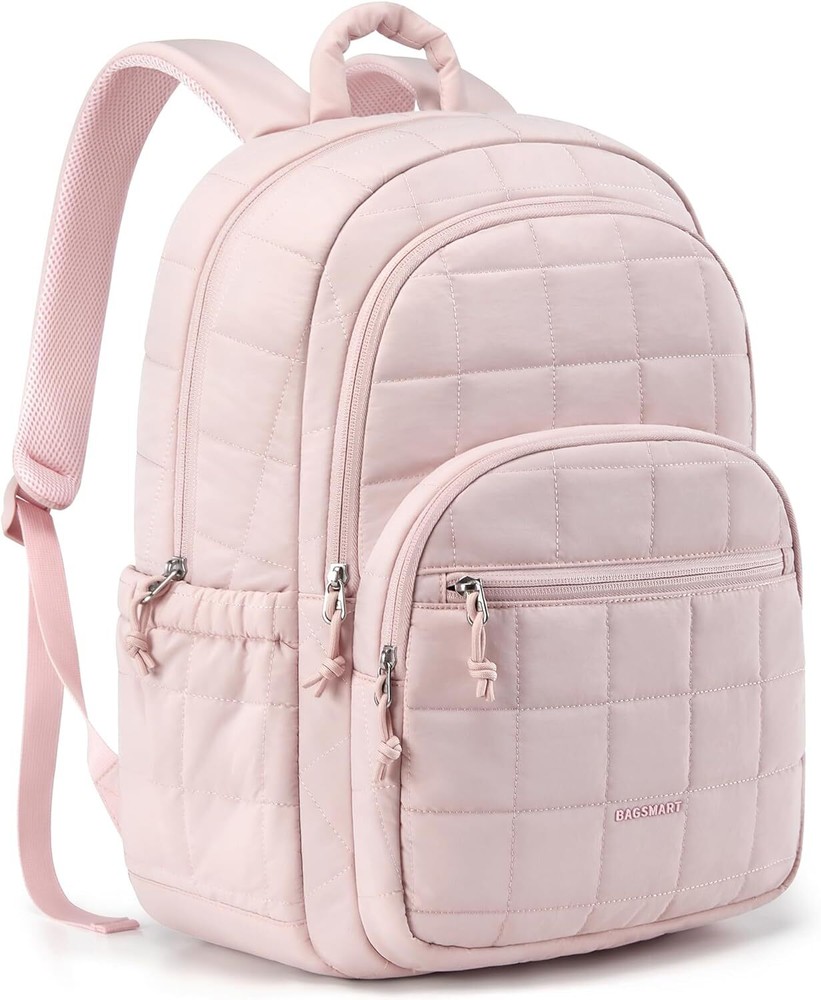 BAGSMART College Laptop Backpack, Travel Backpack for Women, Pink