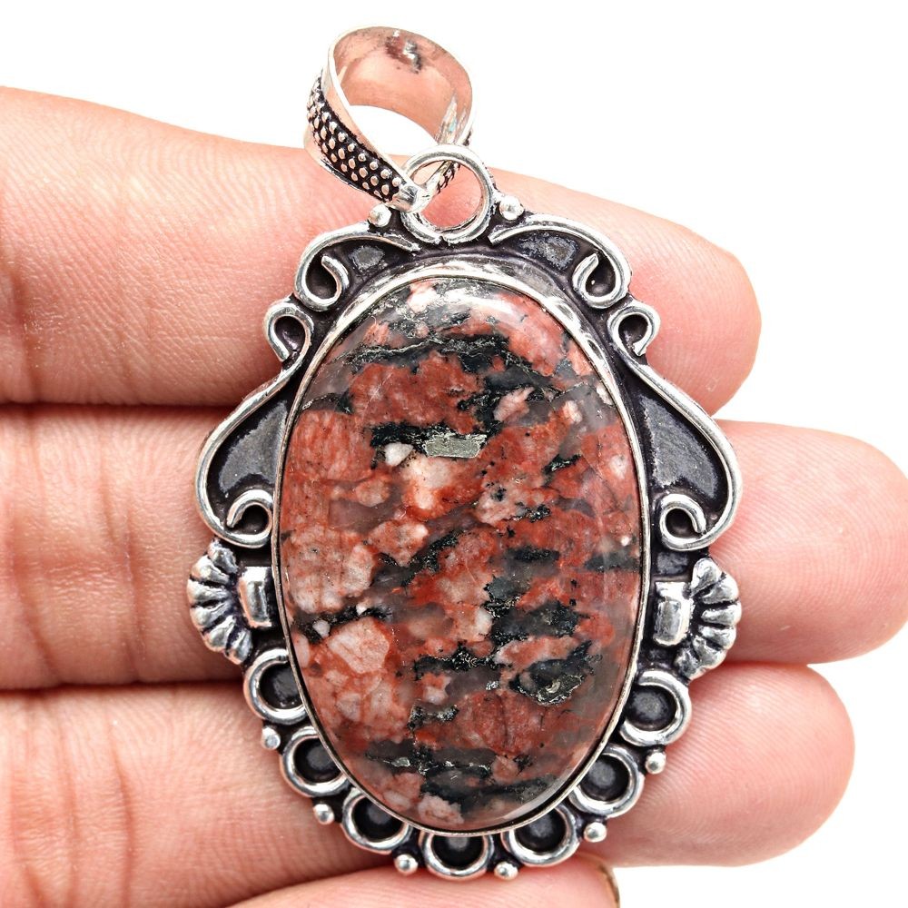 Stylish Jasper Gemstone Pendant Silver Jewelry Gift for Her 2.25 Inch