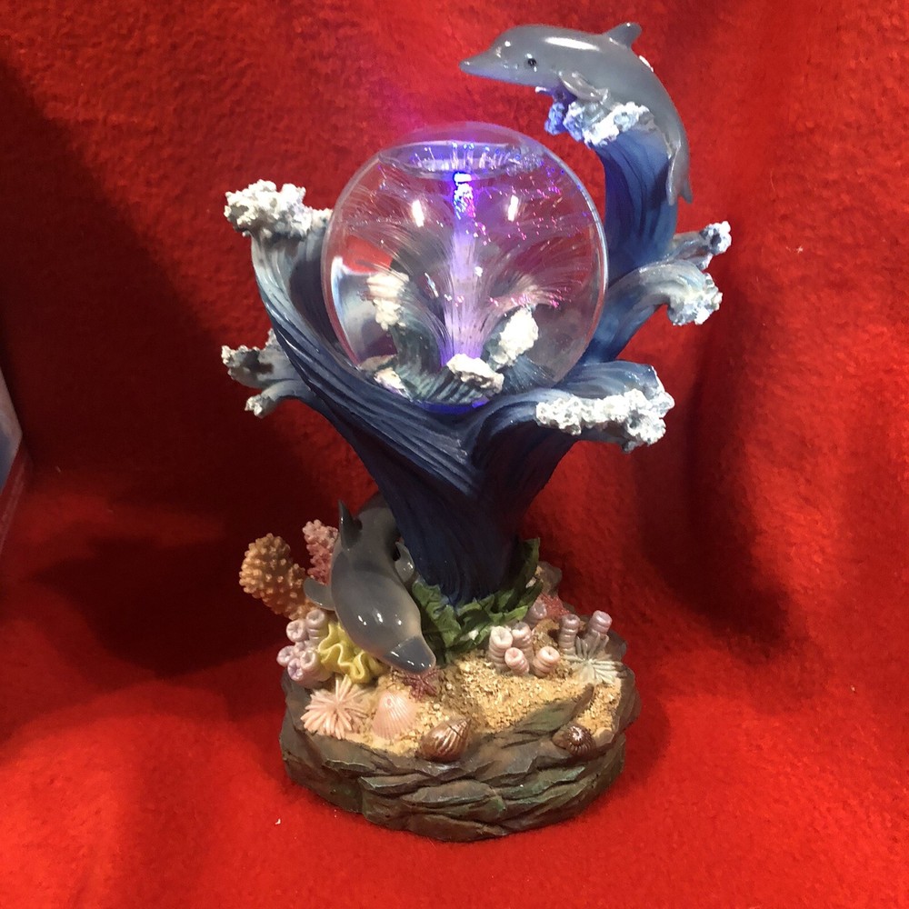 Vintage 6” Dolphin Resin Fiber Optics Light Up Music Figurine