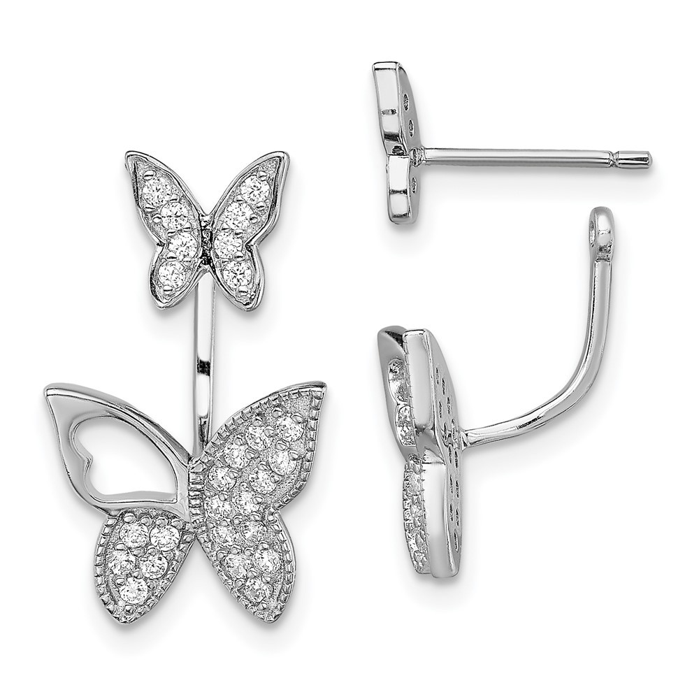 Sterling Silver Cubic Zirconia Butterfly Front & Back Drop & Dangle Earrings