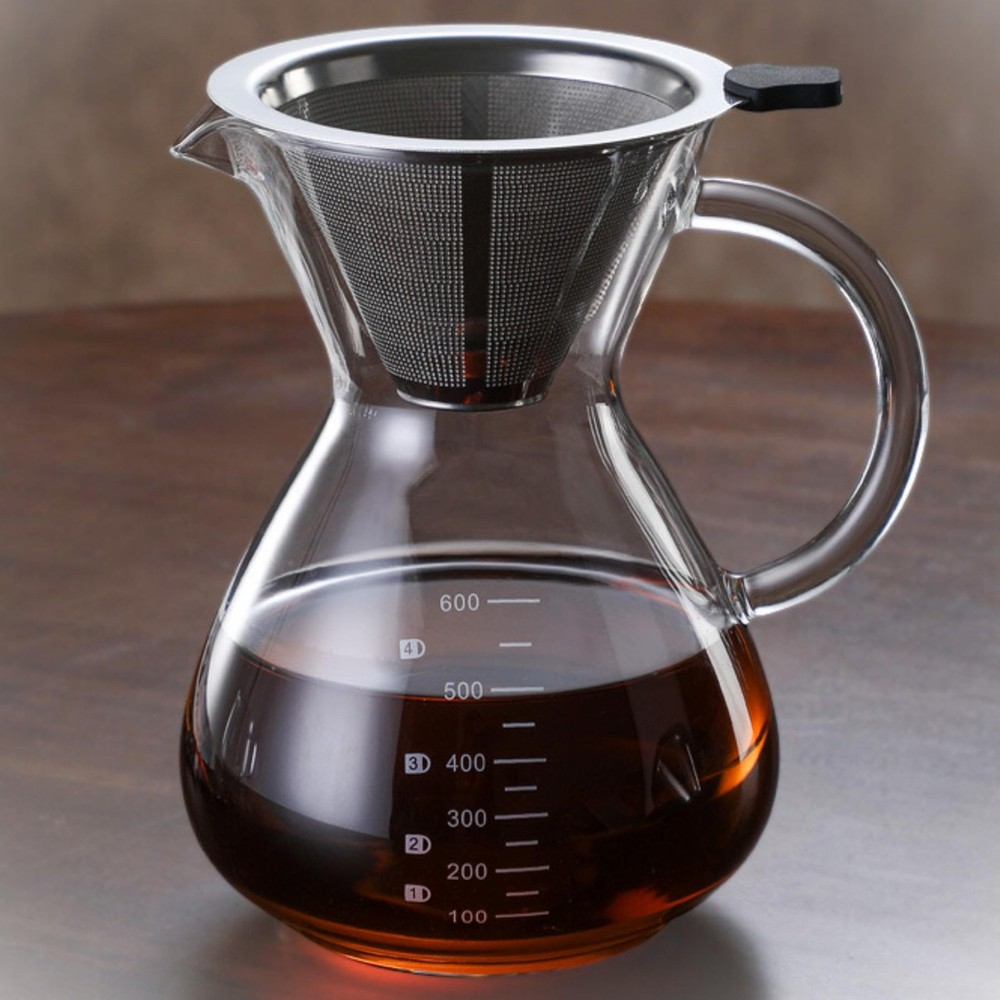Pour Over Coffee Maker Borosilicate Glass Carafe Reusable Paperless Dripper