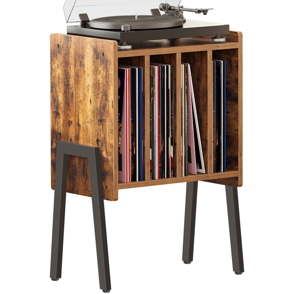 Vinyl Record Player Stand with Storage & Display Shelf for LP Albums  