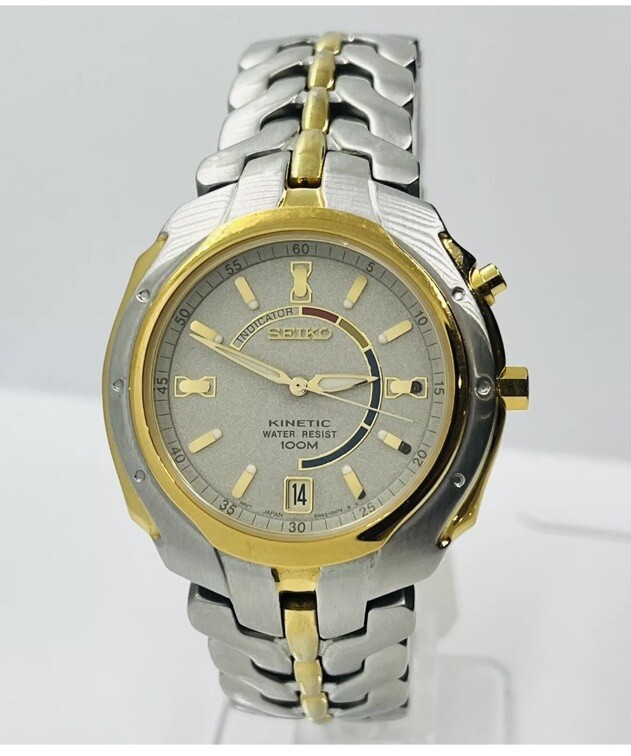 Seiko Kinetic Men's Two Tone Stainless Steel Date 10ATM 39mm Watch 5M42-0L89
