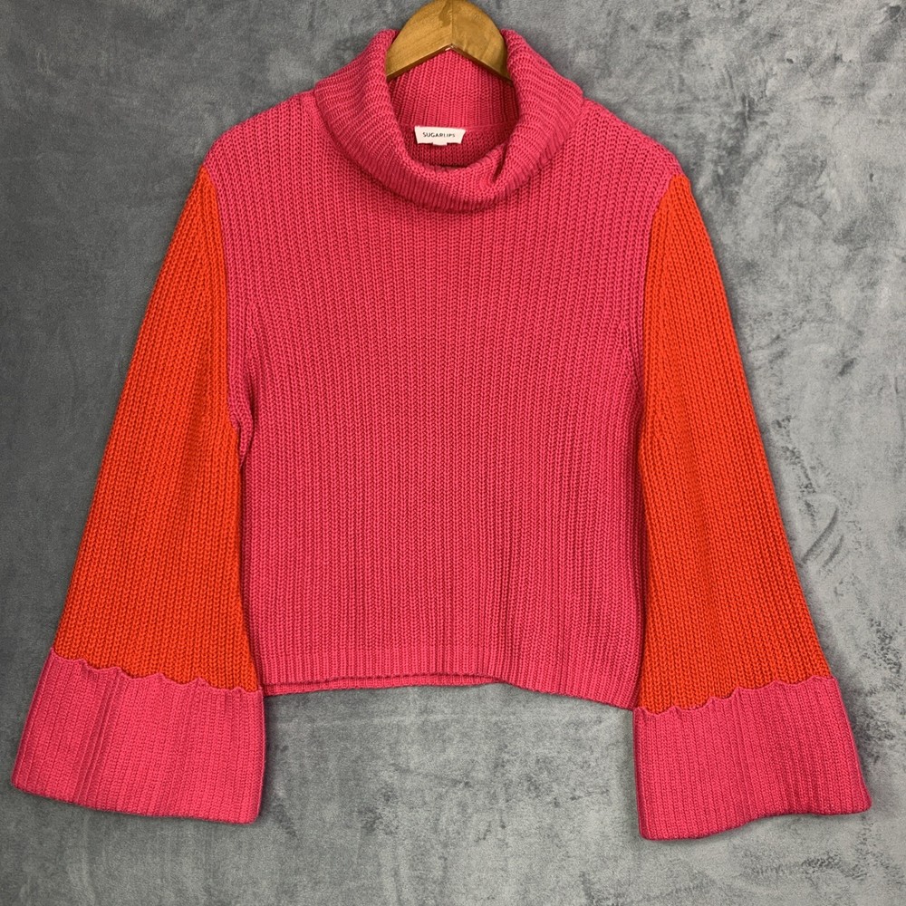 Sugarlips Jojo Colorblock Ribbed Turtleneck Sweater with Wide Cuffs Size XS