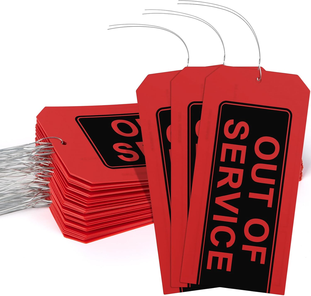 Out of Service Tags,100-Pk Red Repair Tags with Wires Attached,Tear & Water Resi