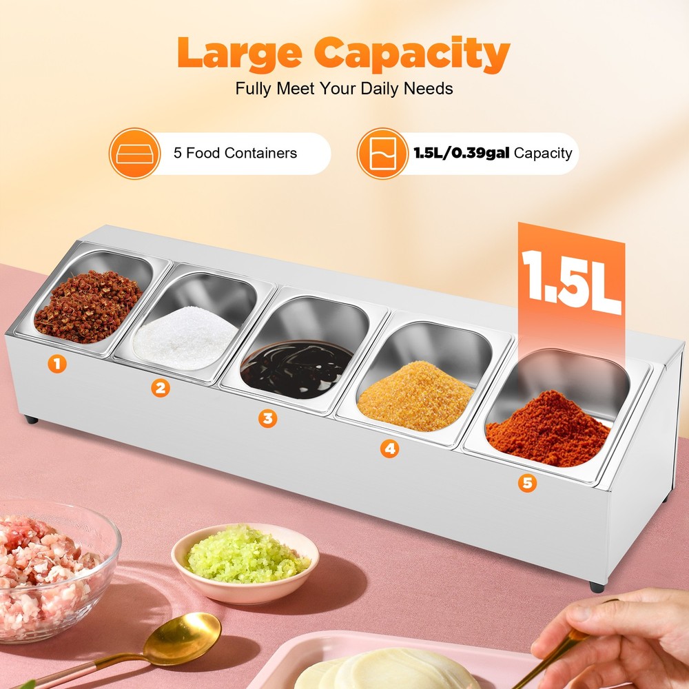 Five Spice Rack Shelf Inclined Seasoning Organizer Holder Stainless Steel Pans